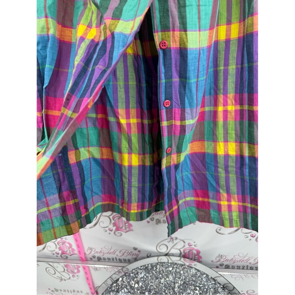 Skirt vintage button up plaid stripe Multicolor Plaid Button-Front Maxi Skirt - Picture 6 of 9